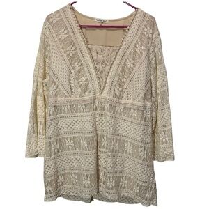Indigo Soul Beige‎ Lace Crochet Top 2X